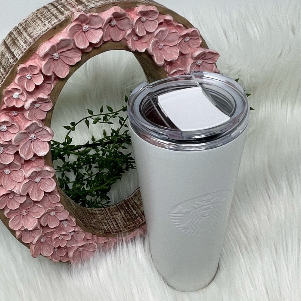 STARBUCKS 16oz PEARL WHITE TUMBLER / COLD CUP SLIDE OPENING LID BPA FREE - Picture 5 of 9